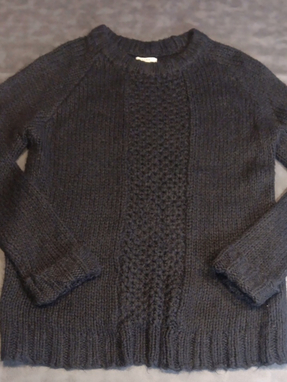 SUSS KNITS Black Open-Stitch Loose Knit Sweater Chunky Slouchy Crewneck